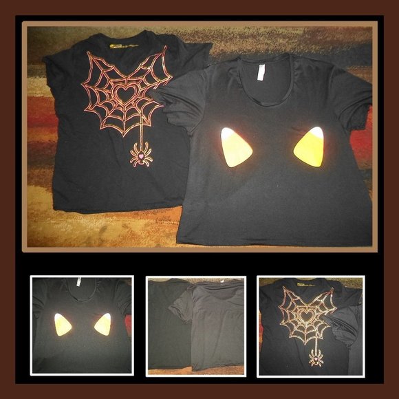 (2) HALLOWEEN TOPS BLACK SHORT SLEEVE GRAPHIC T SHIRTS-WOMENS PLUS SIZE 16-18 1X - Picture 2 of 6
